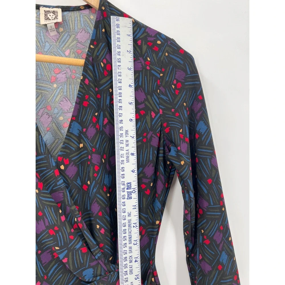 Anne‎ Klein Dress Womens 6 Abstract Print Wrap Surplice Career Quiet Luxury